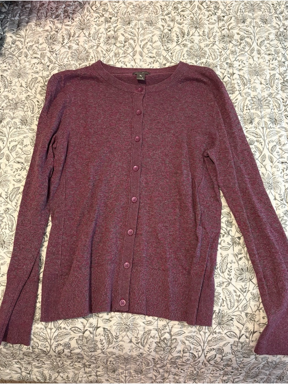 Eddie Bauer Heathered Plum Button-Front Cardigan